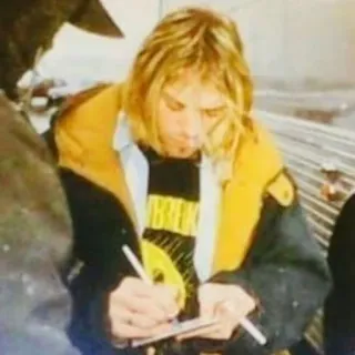 ✍️ e60830ee Kurt Cobain muzikant, zanger, songwriter, gitaar, beroemdheid, Kurt Cobain, Nirvana telegram sticker