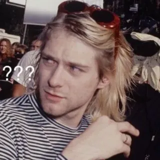 🤨 f30d7f60 Kurt Cobain ??? muzikant, zanger, jaren 90, grunge, vraag telegram sticker