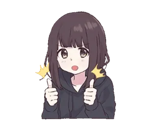 👍 48780db0 Anime, Chica, Linda, Brillos, Pulgar arriba, Positivo whatsapp sticker