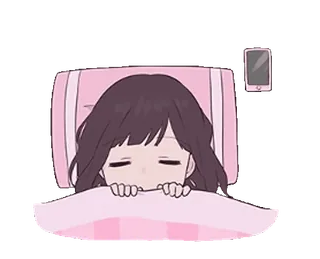 😴 59646491 adormilada, anime, chica, cama, rosa, linda whatsapp sticker