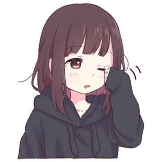 🌃 460e9da9 Anime, Ragazza, Cartone animato, Carino, Occhiolino, Felpa con cappuccio whatsapp sticker