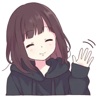 👋 9efe48eb anime, cartone animato, ragazza, che saluta, carina, felpa con cappuccio, capelli castani whatsapp sticker