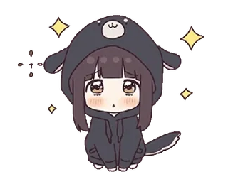 🥺 3717a806 애니메이션, 소녀, 귀여운, 치비, 카와이, 반짝이, 후드티 telegram sticker