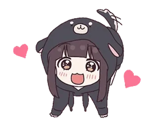 ❤️ 37650dec 애니메이션 소녀, 카와이, 귀여운, 곰돌이 후드티, 하트, 치비 telegram sticker