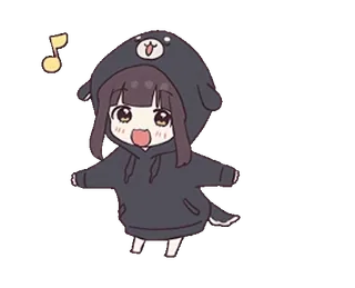 🎼 a68ddc12 애니메이션, 카와이, 귀여운, 소녀, 곰돌이 후드티, 춤, 음악, 치비 telegram sticker