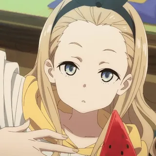 😗 2e6a6c53 anime, dziewczyna, blond włosy, arbuz, kreskówka, słodka, blond telegram sticker