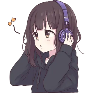 🎧 9de2caf9 garota anime, fones de ouvido, música, fofa, kawaii, cabelo castanho telegram sticker