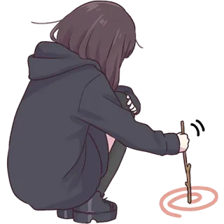 😑 e210137e Anime, Garota, Desenho, Agachada, Casual, Vareta, Espiral telegram sticker