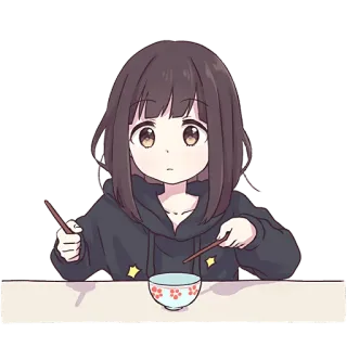 😟 ecaad6b2 Anime, Garota, Comida, Hashis, Tigela, Bonito, Desenho animado telegram sticker