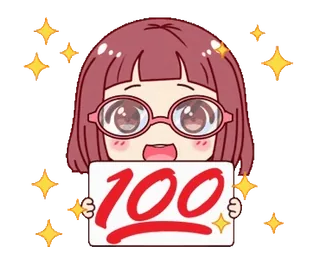 💯 4897476e 100 scintillio, cento, cartone animato, ragazza, occhiali, emoji telegram sticker