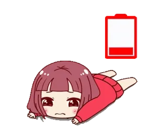 🔋 911eb326 stanco, batteria scarica, ragazza anime, esausto, chibi telegram sticker