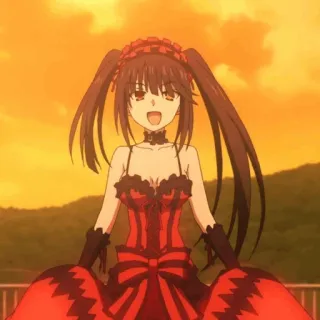 🥀 7a8ea0d2 Kurumi Tokisaki Date A Live Anime, Mädchen, Kleid, Rot, Süß, Lächeln, Zöpfe whatsapp sticker