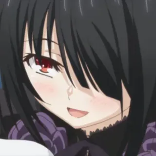 🥀 e915f688 Anime, Mädchen, lächelnd, schwarze Haare, rote Augen whatsapp sticker