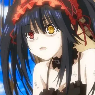 🥺 b33584c3 Kurumi Tokisaki Date A Live Anime, Mädchen, schwarze Haare, rote Augen, gelbe Augen, Kurumi Tokisaki, Date A Live telegram sticker
