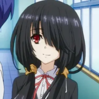😊 bd75123c Kurumi Tokisaki Date A Live Anime, Mädchen, Kurumi, Date a Live, schwarze Haare, rote Augen, süß, Lächeln telegram sticker