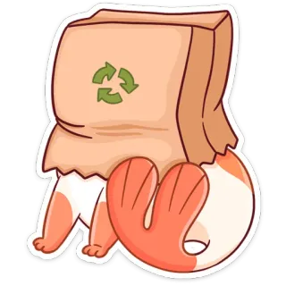 🛍 7a0a44d9 chat, sac en papier, recyclage, mignon, dessin animé whatsapp sticker
