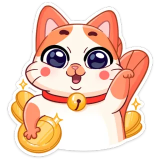 💰 7b7c6e13 chat, chat porte-bonheur, fortune, pièce, kawaii, mignon, autocollant, animal whatsapp sticker