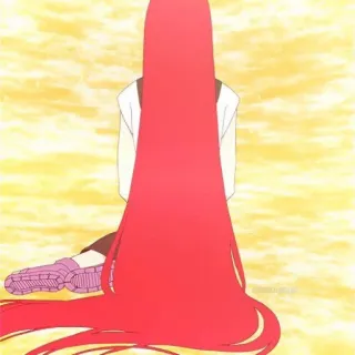 🥰 07dece8a anime, capelli lunghi, capelli rossi, seduto, vista da dietro telegram sticker