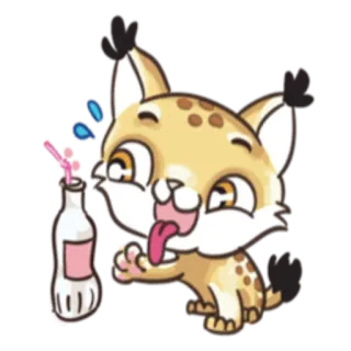 ☕️ 129cf700 猞猁, 卡通, 动物, 可爱, 喝, 瓶子, 贴纸 telegram sticker