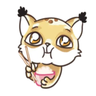 🍔 9c29f312 猞猁, 猫, 可爱, 卡哇伊, 米饭, 筷子, 动物 telegram sticker