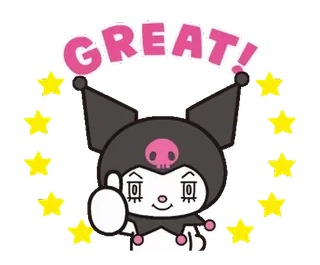 ⭐ 45e86786 Kuromi GREAT! การ์ตูน, ตัวละคร, ดาว, น่ารัก, ยกนิ้วโป้ง, ซานริโอ้ telegram sticker