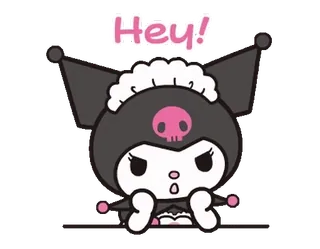 ⭐ 7c4c7183 Kuromi Hey! คาวาอิ, เฮลโลคิตตี้, ทักทาย, น่ารัก, อนิเมะ telegram sticker