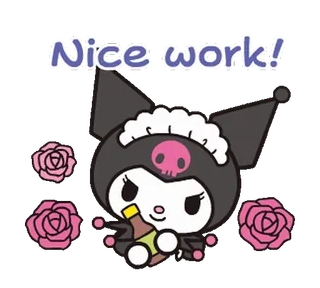 ⭐ 9cd94818 Kuromi Nice work! คุโรมิ, น่ารัก, อนิเมะ, ดอกกุหลาบ, คาวาอิ telegram sticker