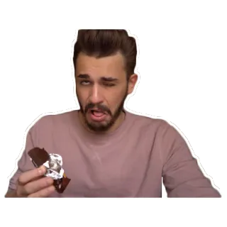 🤢 a51faae7 pria, cokelat, ekspresi wajah, mengedipkan mata, camilan, makanan telegram sticker