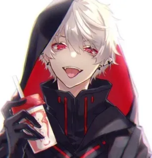 🤍 30419fa1 Anime, Manga, Cartoon, Anime jongen, Rode ogen, Wit haar, Drankje telegram sticker