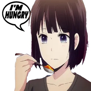 🍏 8098d394 I'M HUNGRY Anime, Gadis, Lapar, Makanan, Makan, Kartun, Ekspresi, Ilustrasi telegram sticker