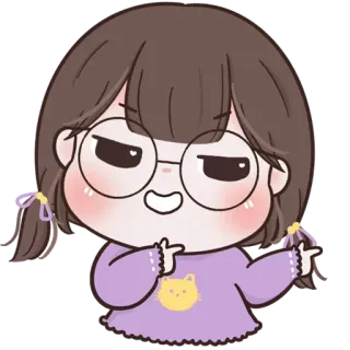 🧚‍♀ 1514311e hoạt hình, dễ thương, cô gái, kính, tóc đuôi gà, kawaii, nhãn dán, emoji telegram sticker