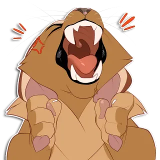😡 9035c159 lion, en colère, bâillement, dessin animé, animal, félin, autocollant, mammifère telegram sticker