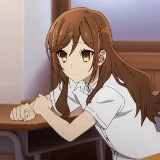 🗝 25a0d28c 애니메이션, 여자, 갈색 머리, 교복, 귀여운 telegram sticker