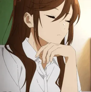 🍁 ae87b9da 애니메이션, 소녀, 교복, 생각, 갈색 머리 telegram sticker