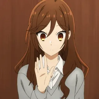 🕰 f49ee461 애니메이션 여자, 갈색 머리, 긴 머리, 손 흔들기, 인사, 귀여운, 만화, 애니메이션 telegram sticker