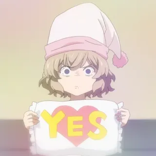 👒 7ac55f68 YES anime, cute, yes, pillow, sleepwear, heart telegram sticker