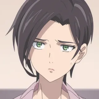 🧩 81408553 anime girl, short hair, green eyes, concerned, woman, cartoon telegram sticker