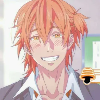 🧲 076911c8 애니메이션, 주황색 머리, 웃는, 남성, 일러스트 telegram sticker