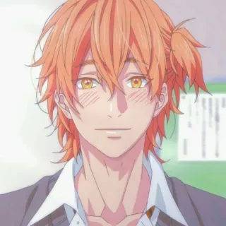 🧲 22052288 애니메이션, 남성, 인물 사진, 주황색 머리, 볼 빨개짐, 웃는 telegram sticker