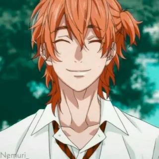 🧲 3fb113e6 Nemuri_ 애니메이션, 주황색 머리, 미소, 인물 사진, 남성, 교복, 행복한 telegram sticker