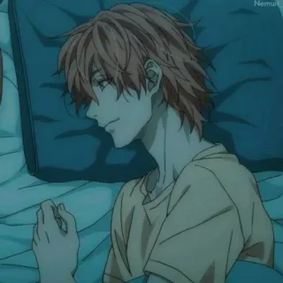 🧲 8d7c322f 애니메이션, 남자, 수면, 침실, 베개, 주황색 머리 telegram sticker