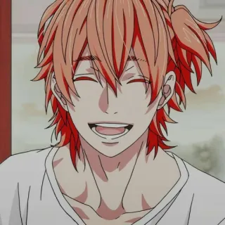 🧲 a8b05381 애니메이션, 만화, 미소, 행복한, 주황색 머리, 남성 telegram sticker