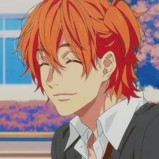 🧲 d3a96a61 애니메이션, 미소, 주황색 머리, 캐릭터, 행복한, 소년 telegram sticker