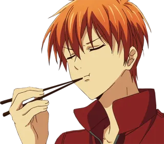 😋 af5f2339 Kyo Sohma Fruits Basket 소마 쿄우, 후르츠 바스켓, 애니메이션, 먹기, 주황색 머리, 캐릭터 telegram sticker