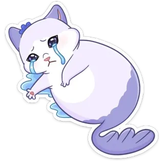 😭 35171460 고양이, 인어, 만화, 슬픈, 우는, 귀여운, 동물, 고양이과 whatsapp sticker