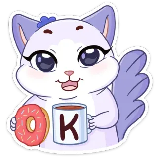 👌 56ef218e K 고양이, 도넛, 커피, 귀여운, 카와이, 동물 whatsapp sticker
