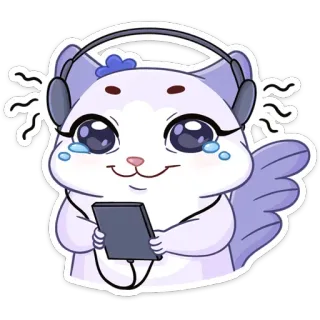 🎧 bb9de235 고양이, 귀여운, 헤드폰, 태블릿, 스티커, 동물, 만화, 우는 whatsapp sticker