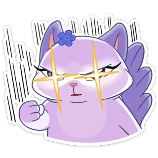 😡 ff6f650e 고양이, 동물, 만화, 반짝이, 보라색, 화난, 고양이과 whatsapp sticker