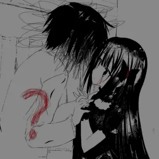 🖤 24106c29 アニメ, はてなマーク, スケッチ, ダーク, 悲しい, 女の子 telegram sticker