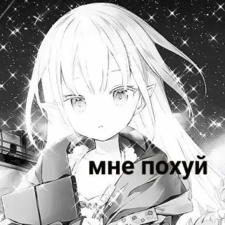 🤍 a095b49c мне похуй アニメガール, エルフ, ロシア語のテキスト, 表情, 態度 telegram sticker